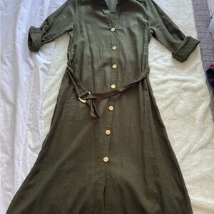 Elegant Olive Green Button-Down Dress